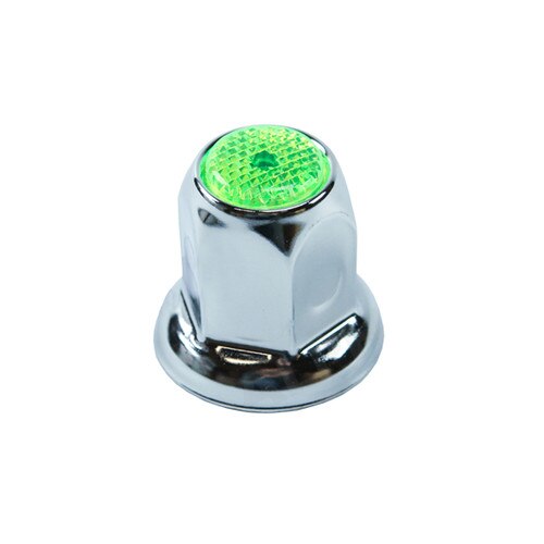 Universal Lug Nut Covers, 10 Pack, GREEN Top Reflector, Steel 33MM x 2
