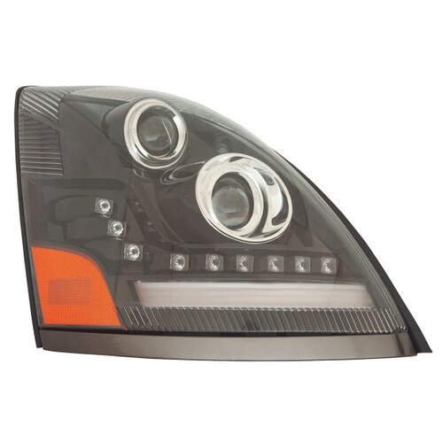 Volvo VNL Headlight Assembly Projector & LED 2004 2017 Black RH by Depo