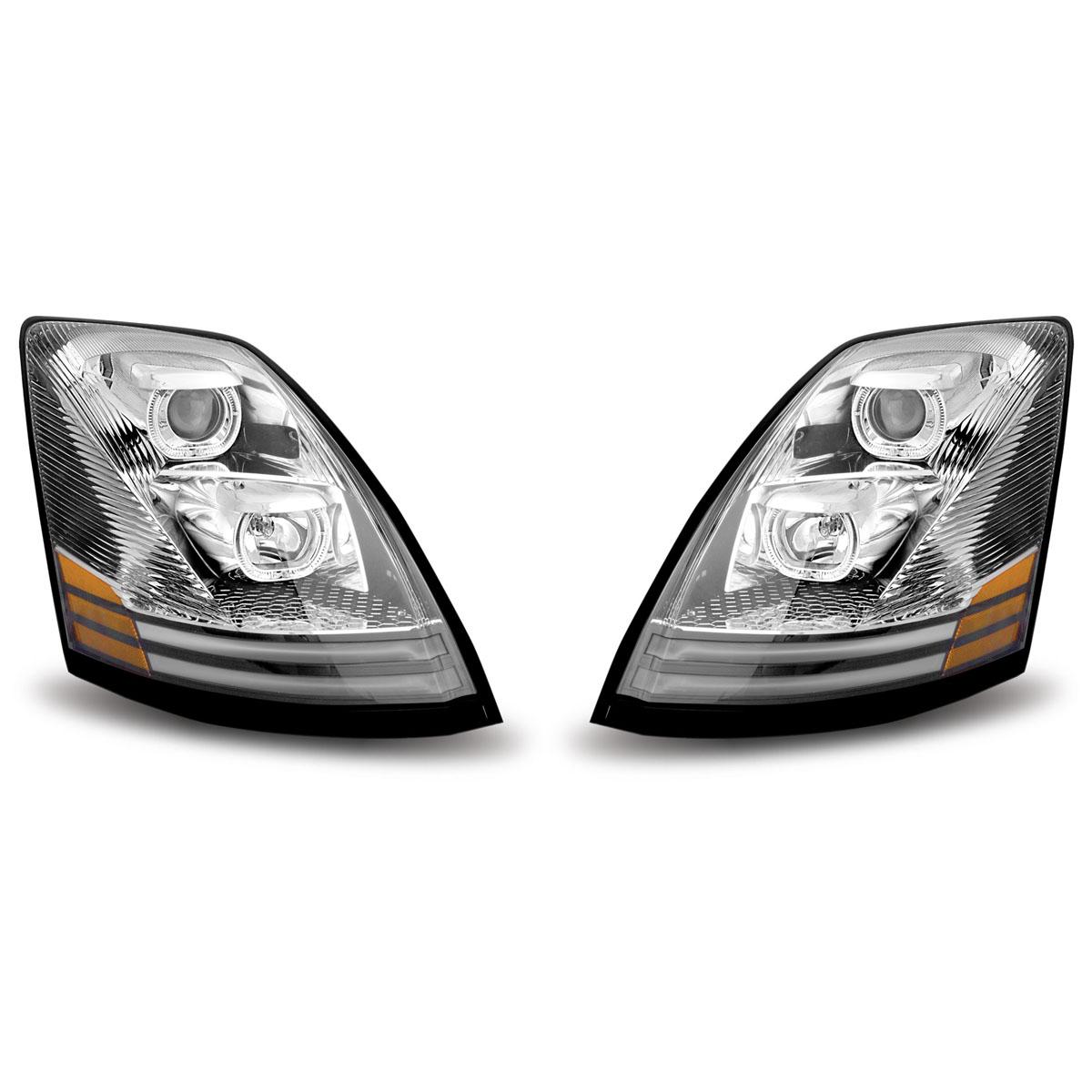 LEAVAN Chrome Halogen Projector Headlight Set For 2004-2017 Volvo VNL Semi Trucks