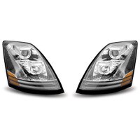LEAVAN Chrome Halogen Projector Headlight Set For 2004-2017 Volvo VNL Semi Trucks